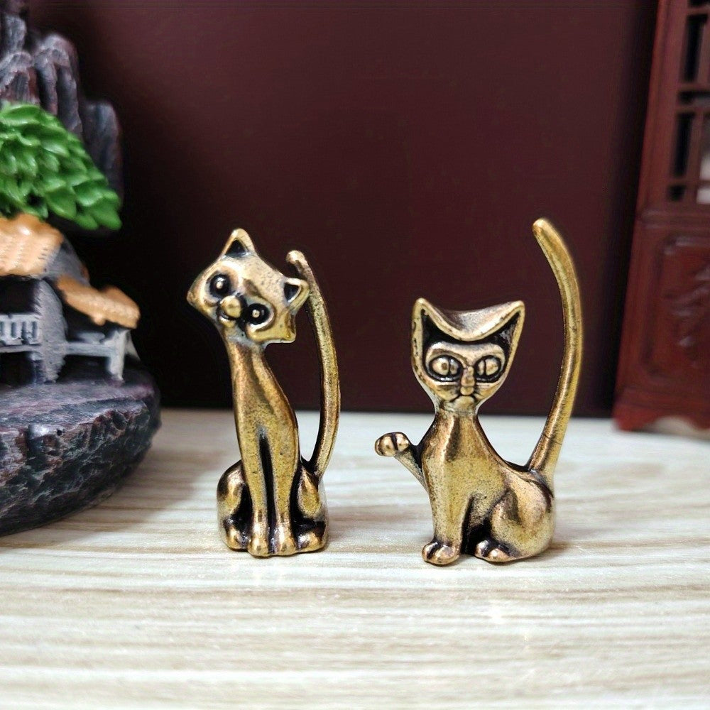 Playful Cat Brass Figurine