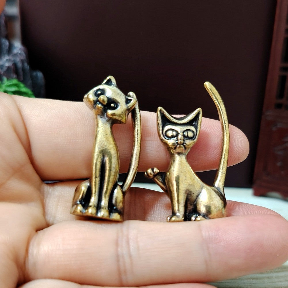 Playful Cat Brass Figurine