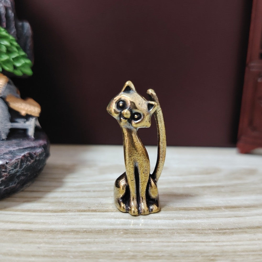 Playful Cat Brass Figurine