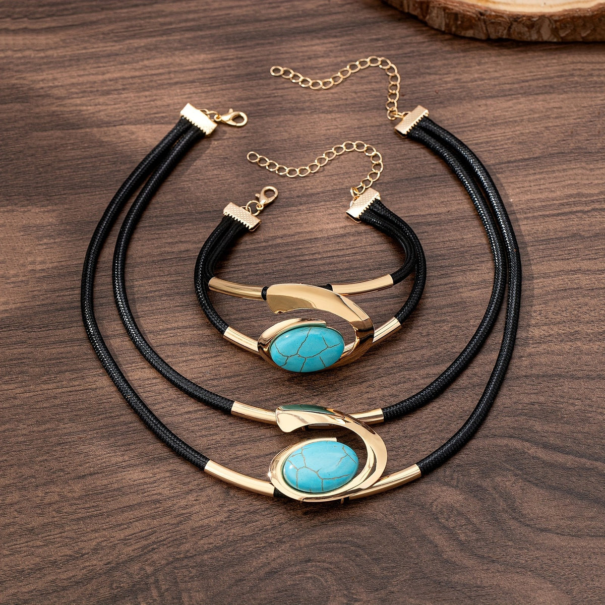 Turquoise Oval Crossover Necklace & Bracelet Set