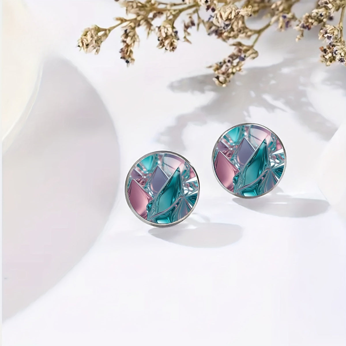 Pink & Blue Glass Stud Earrings