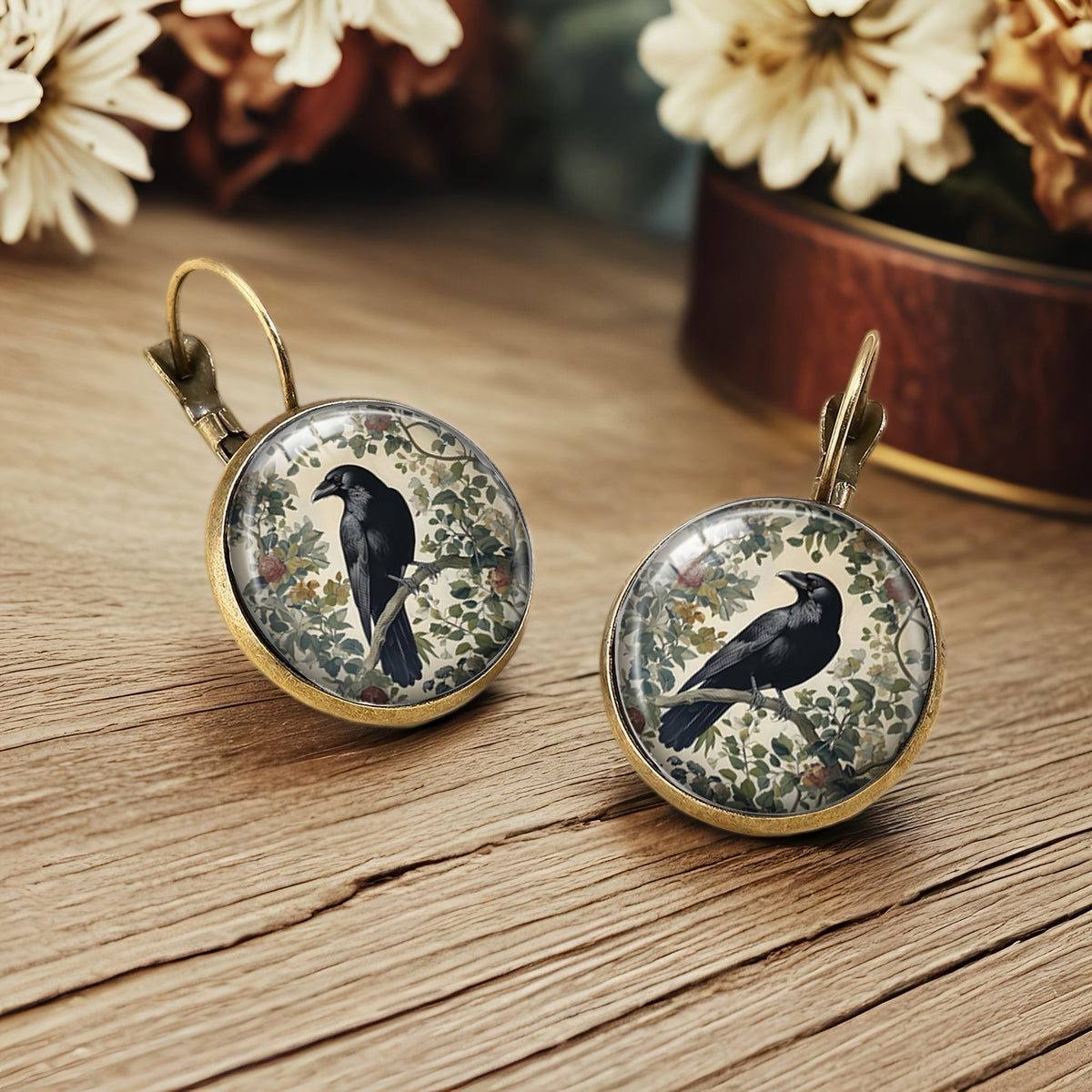 Raven & Botanical Leverback Earrings