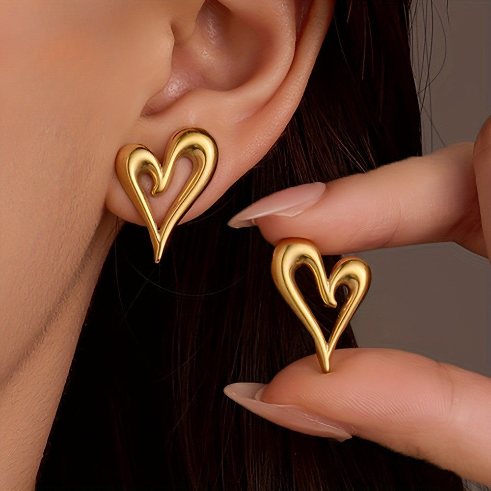 Sculpted Loop Heart Stud Earrings