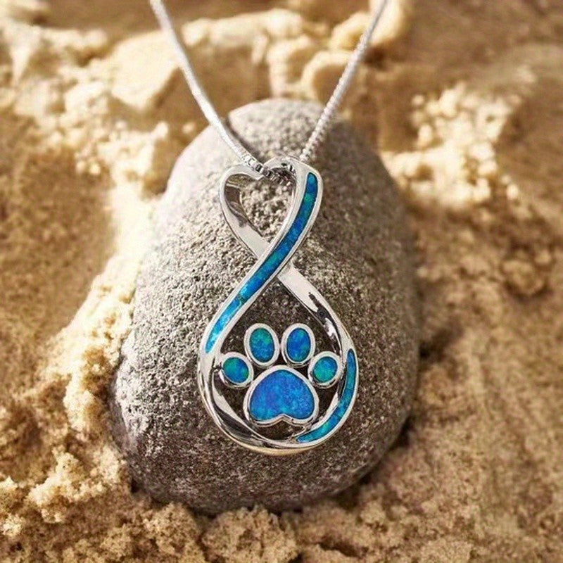 Blue Paw Infinity Necklace & Earring Set