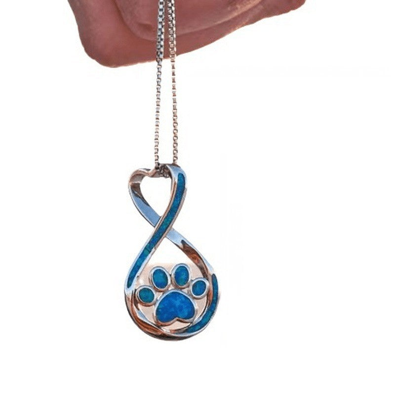 Blue Paw Infinity Necklace & Earring Set