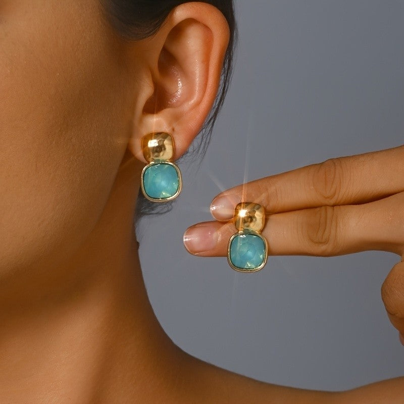 Faceted Square Crystal Stud Earrings