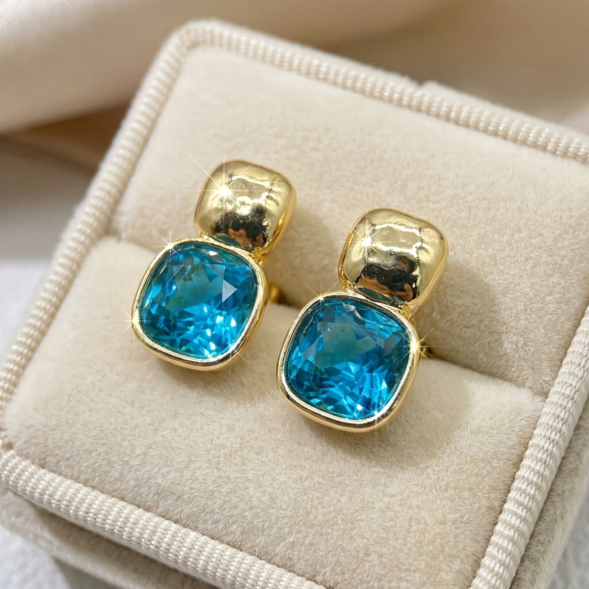 Faceted Square Crystal Stud Earrings