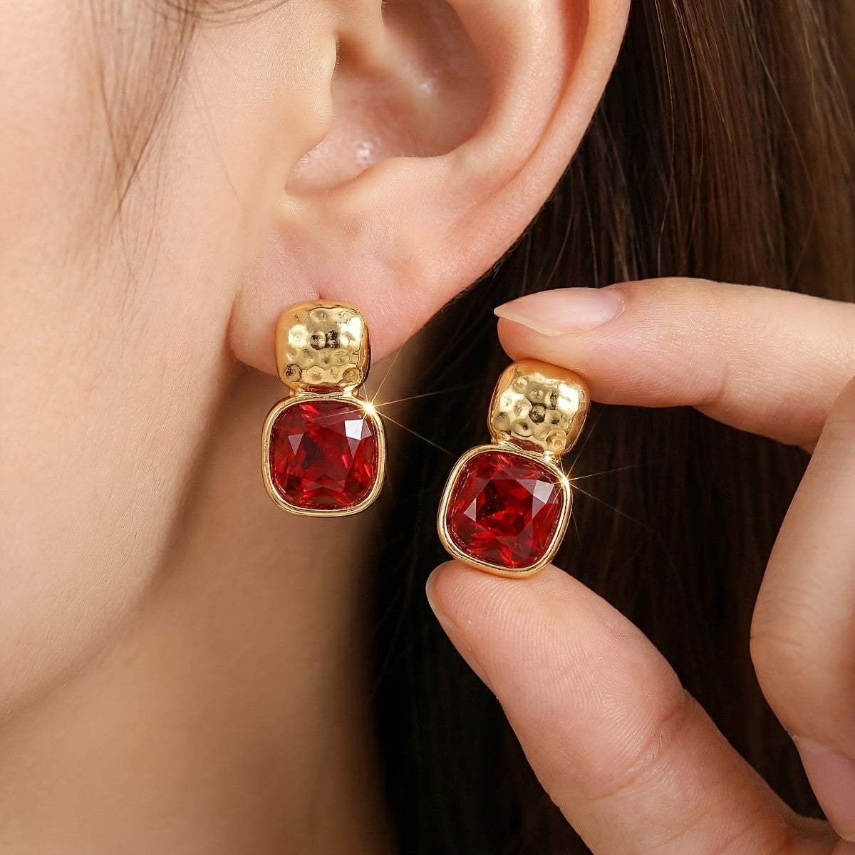 Faceted Square Crystal Stud Earrings