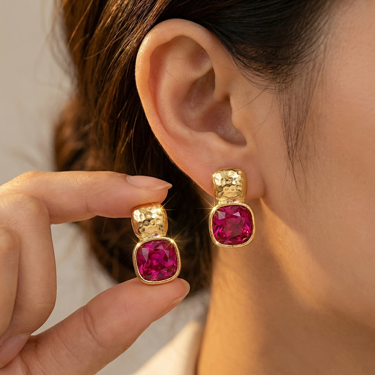 Faceted Square Crystal Stud Earrings