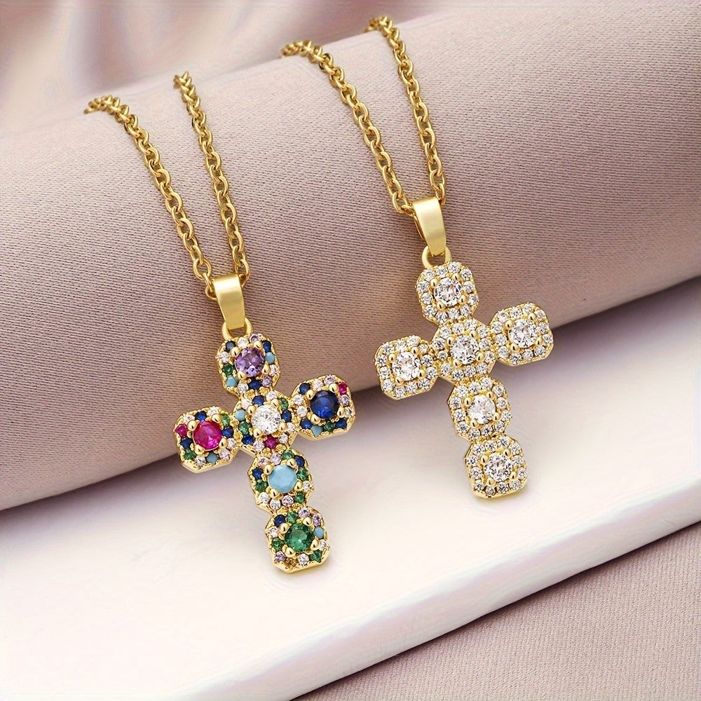 Colorful Gemstone Cross Necklace