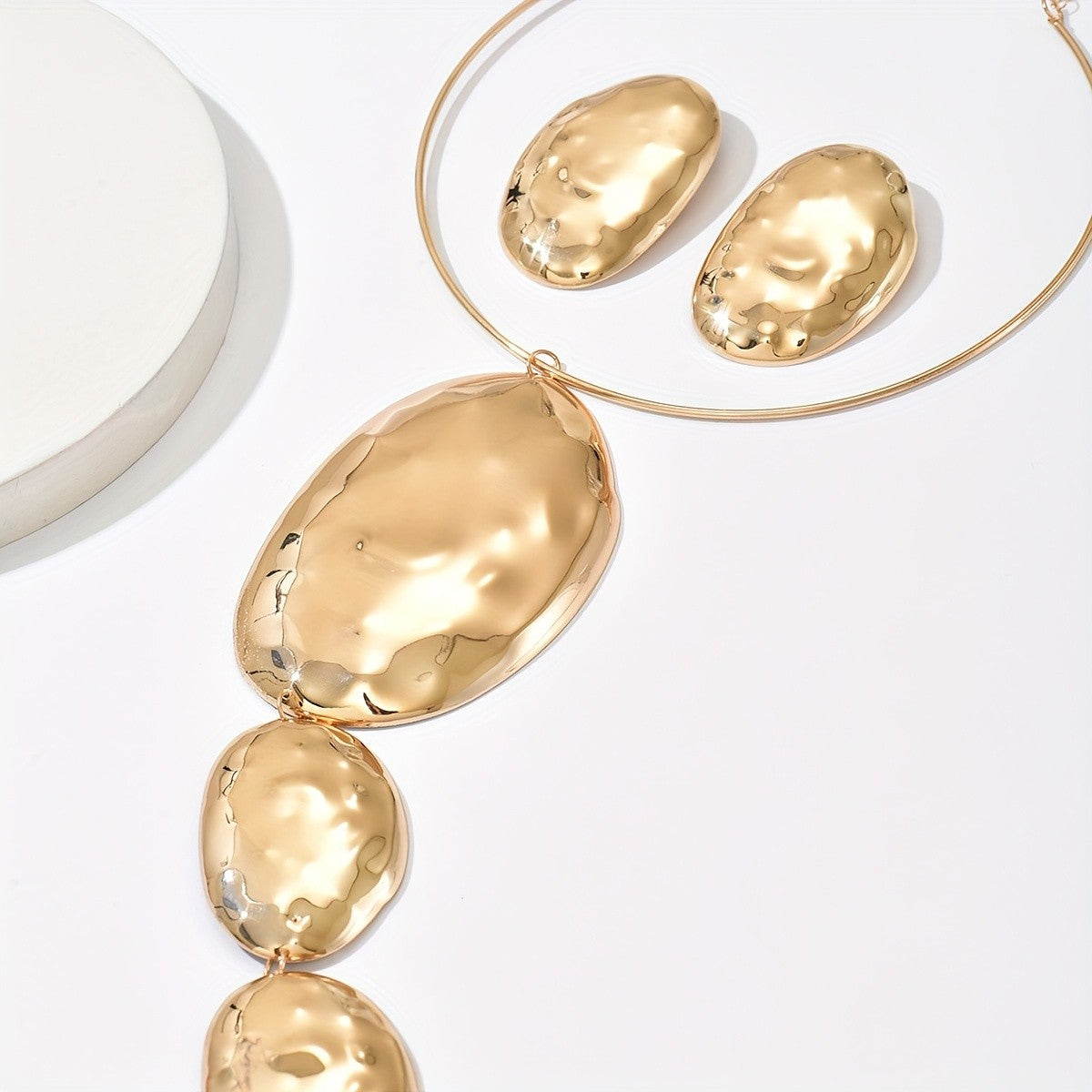 Cascading Oval Disc Necklace & Earring Set