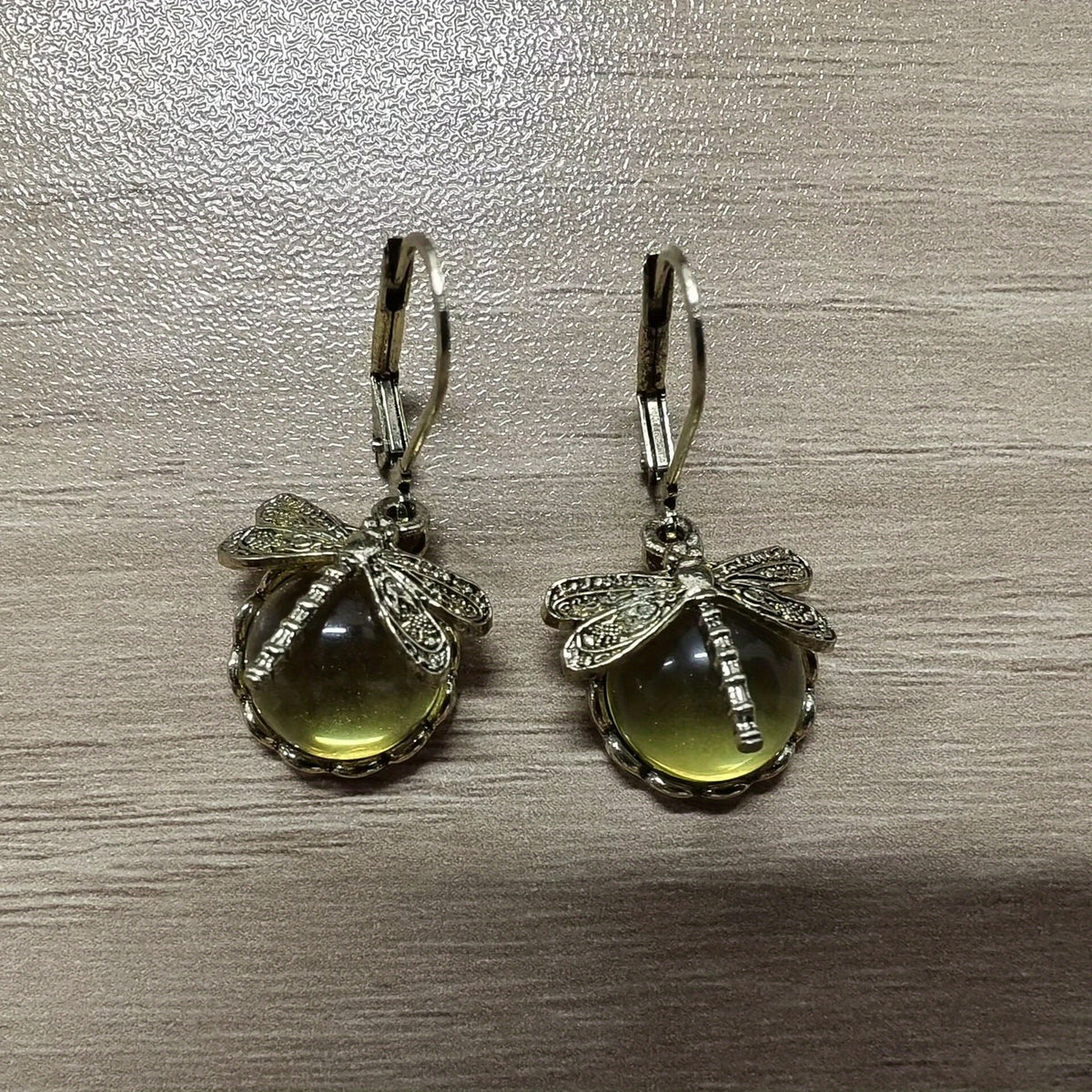 Amber Dragonfly Dangle Earrings