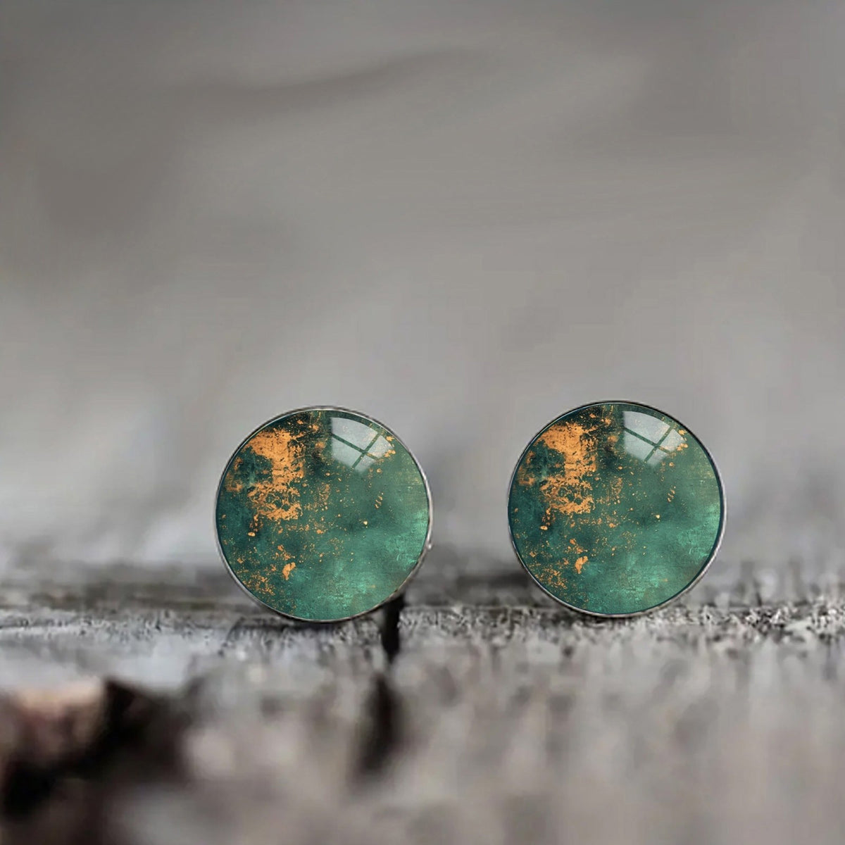 Green Gold Dust Stud Earrings