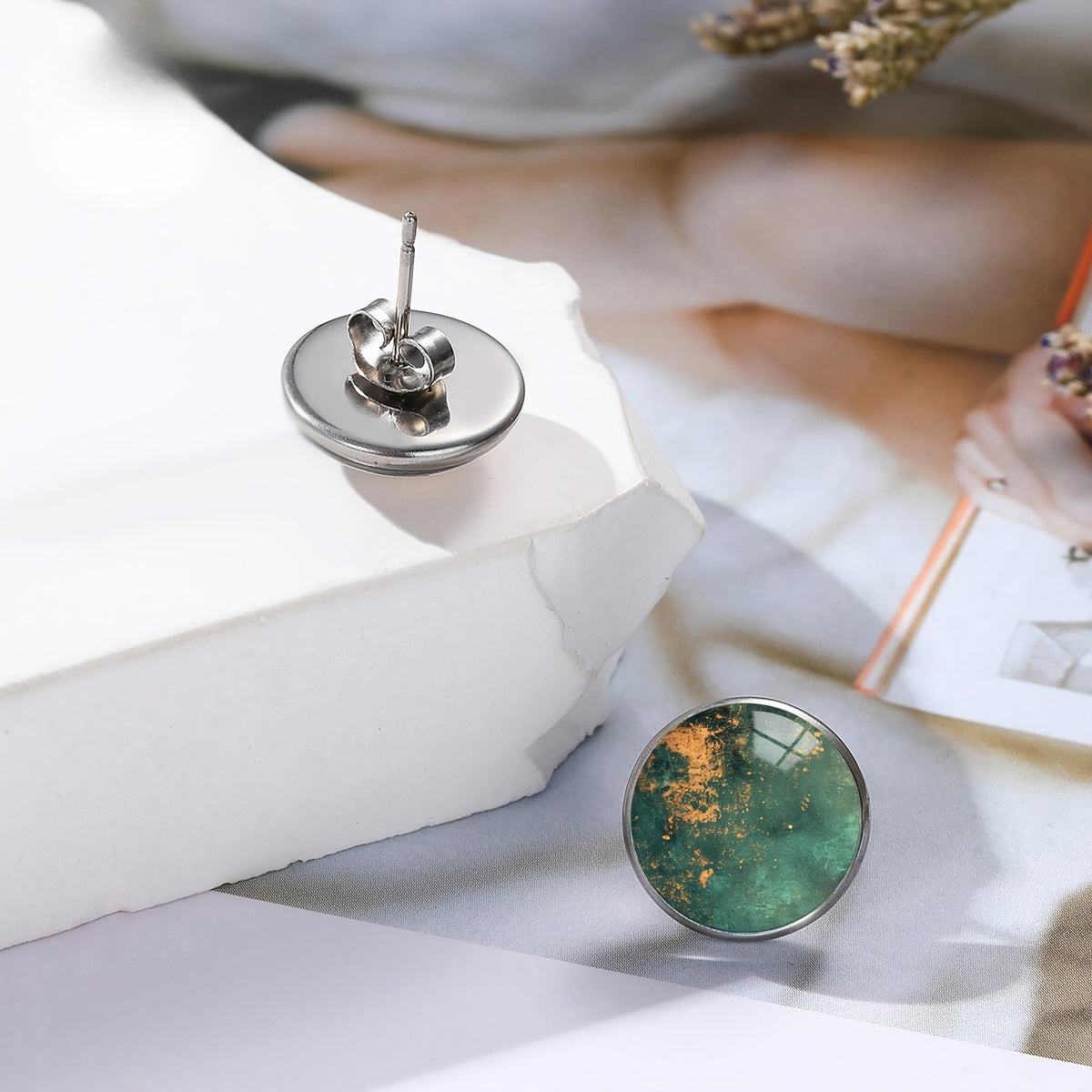 Green Gold Dust Stud Earrings