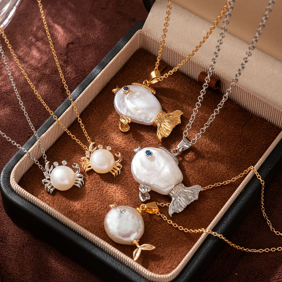 Iridescent Pearl Fish Pendant Necklace