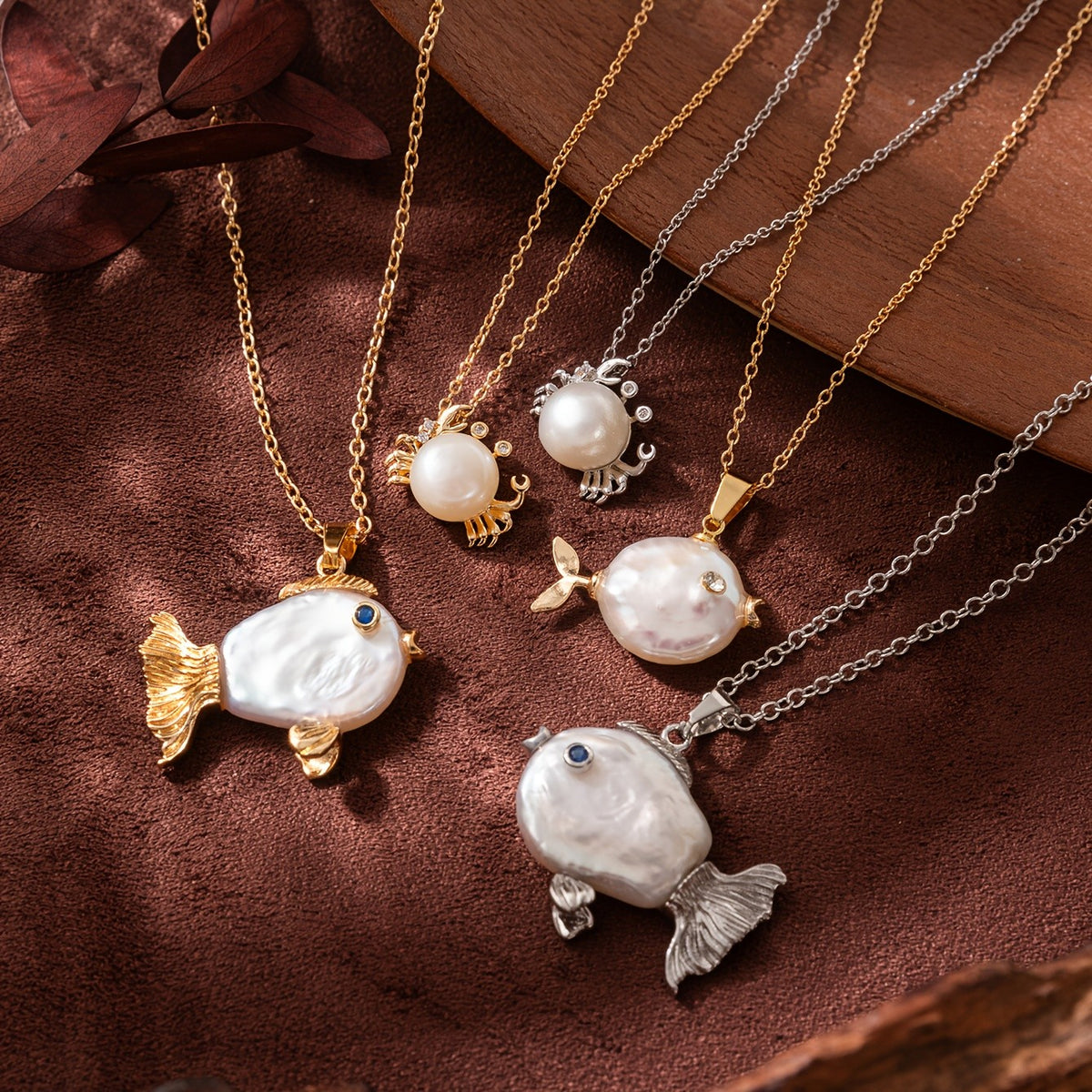 Iridescent Pearl Fish Pendant Necklace