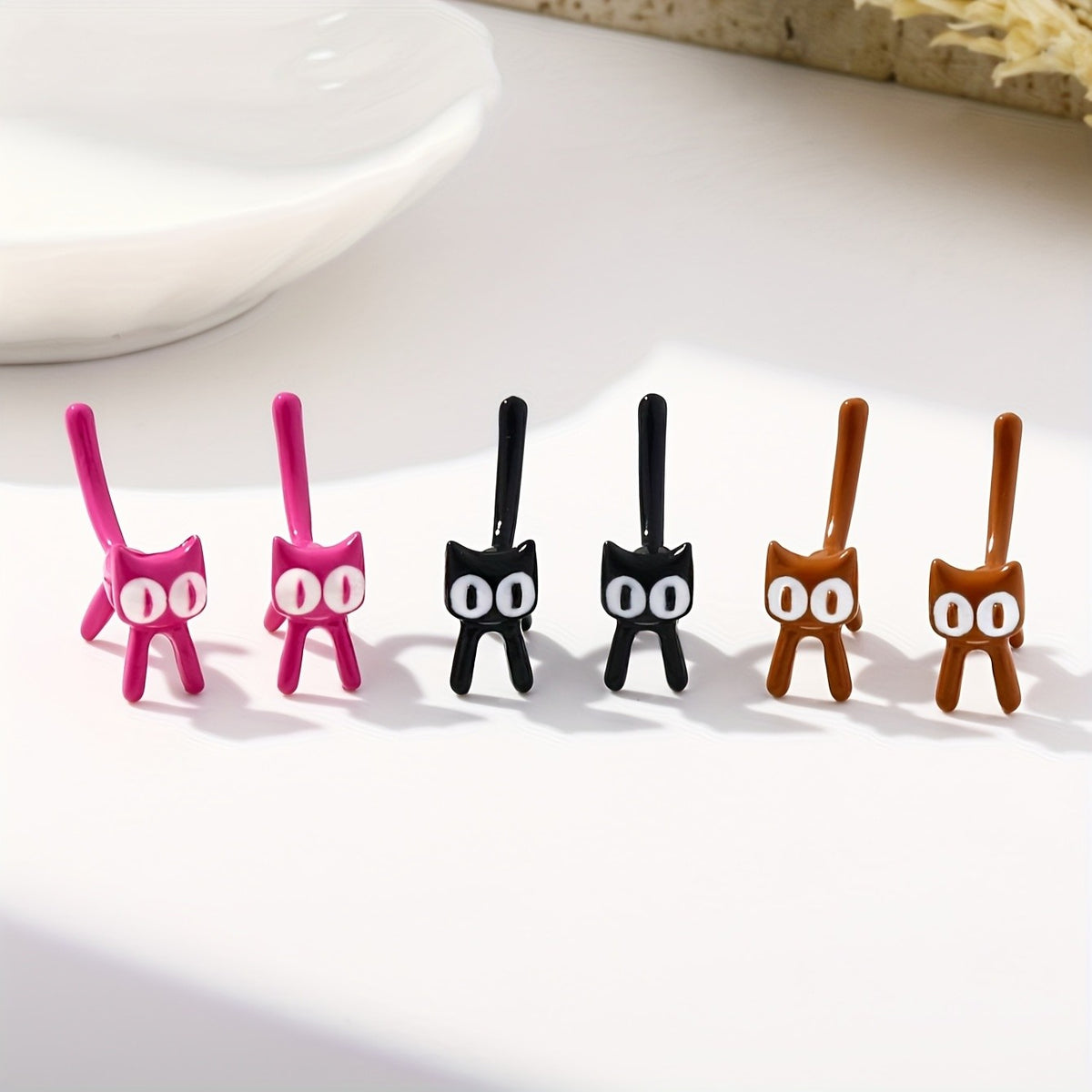 Colorful Standing Cat Stud Earrings