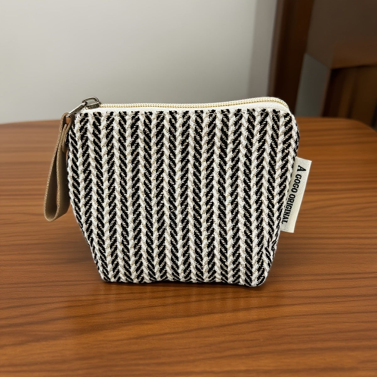 Black and White Herringbone Pouch