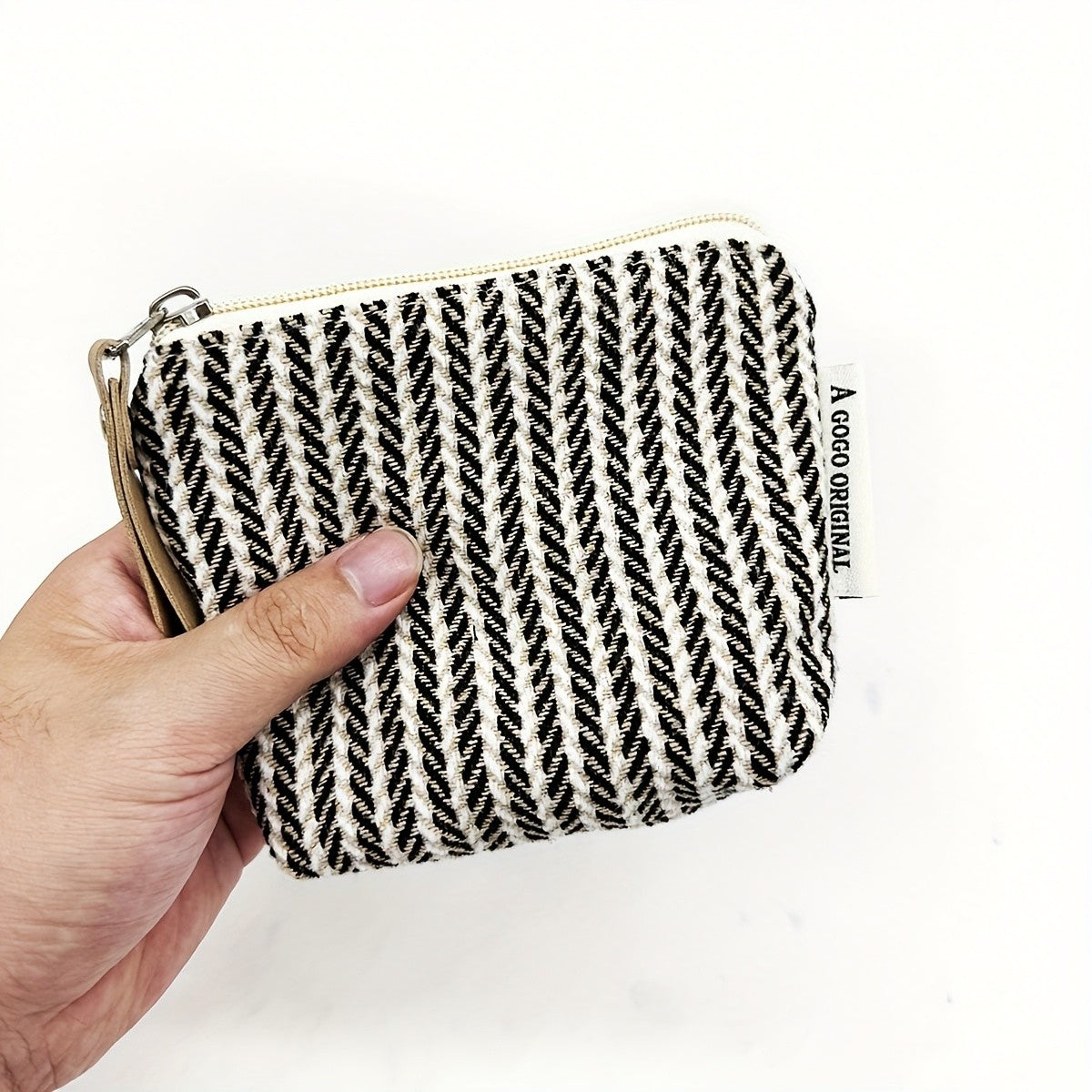 Black and White Herringbone Pouch