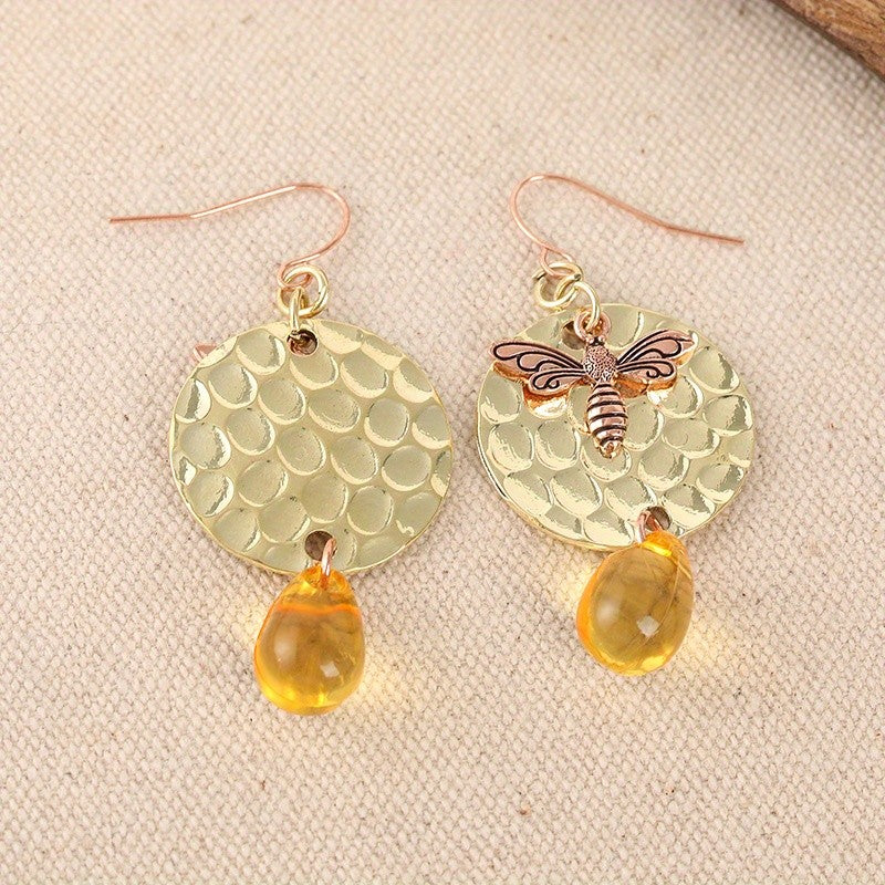 Hammered Bee Drop Earrings