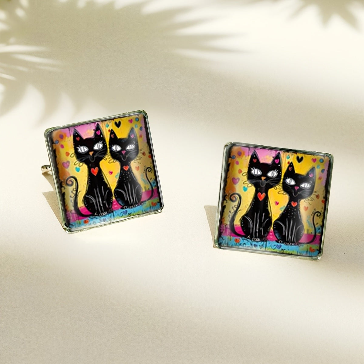 Square Cat & Heart Earrings