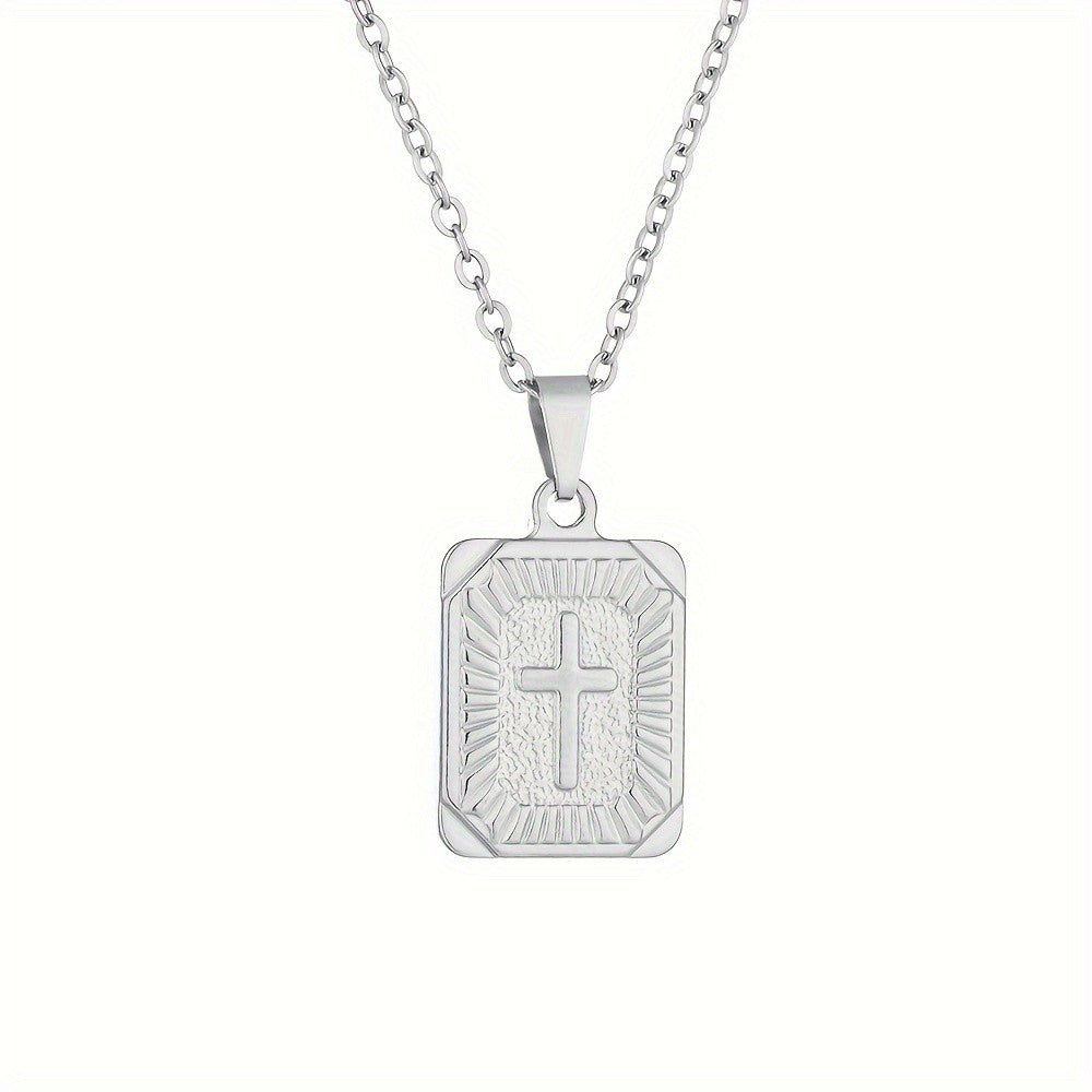 Sunburst Cross Square Pendant Necklace