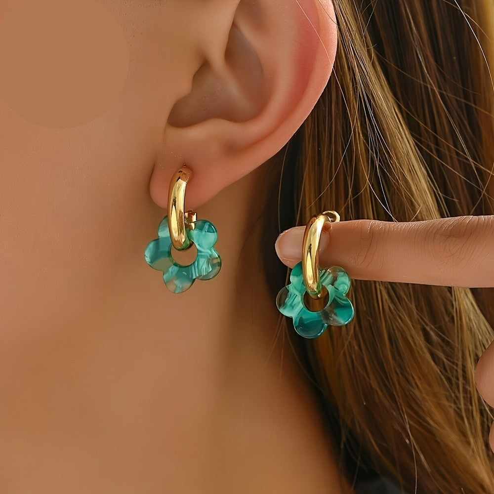 Colorful Petal Flower Hoop Earrings
