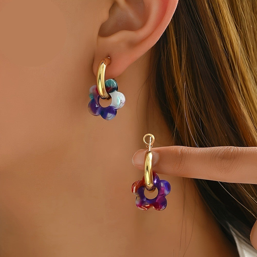 Colorful Petal Flower Hoop Earrings
