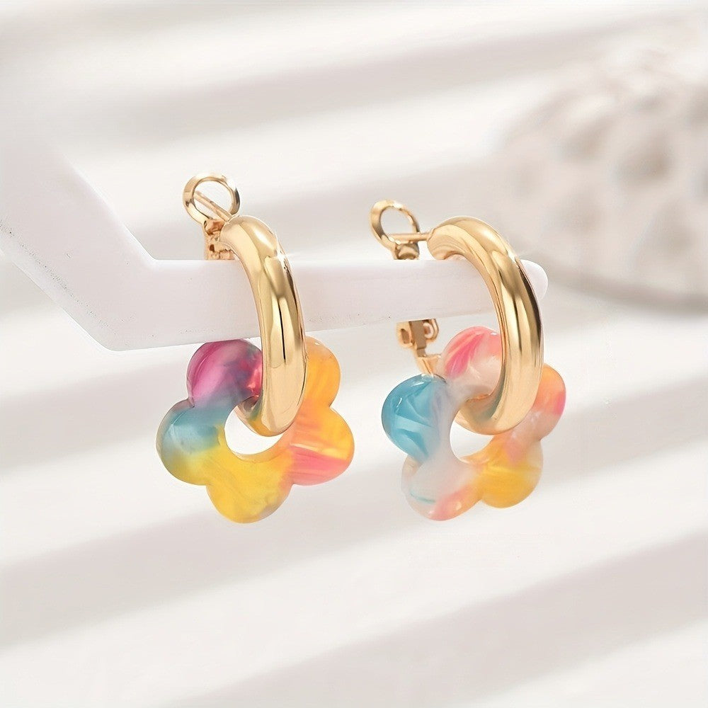 Colorful Petal Flower Hoop Earrings