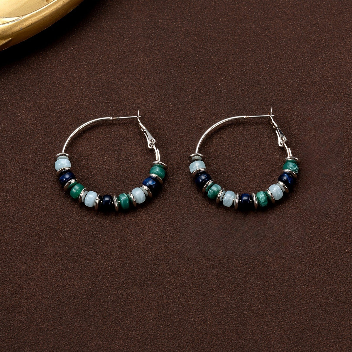 Blue Green Bead Hoop Earrings