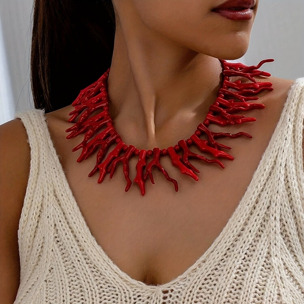 Red Coral Branch Necklace
