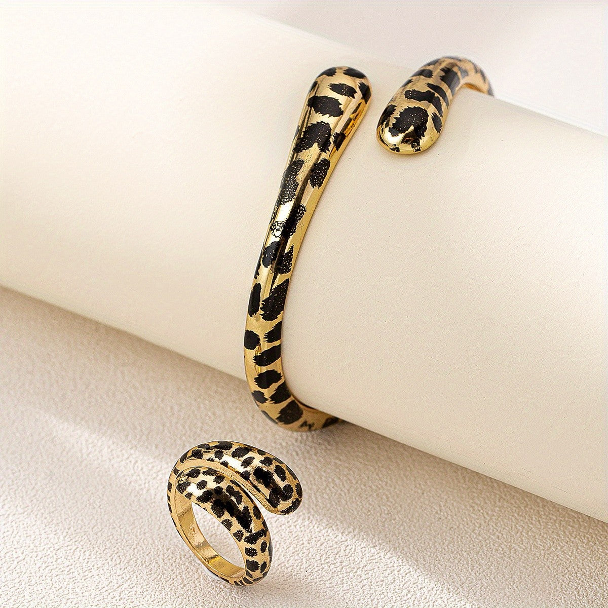 Leopard Print Snake Cuff & Ring Set