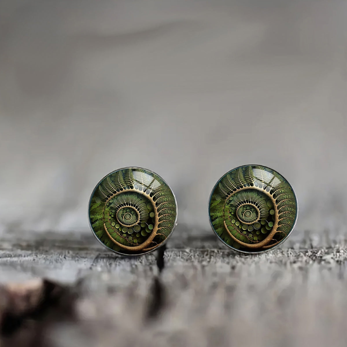 Green Spiral Leaf Stud Earrings