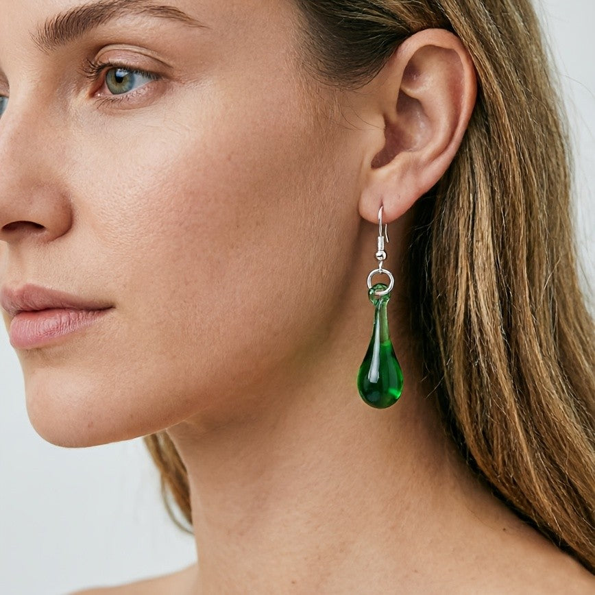 Green Glass Teardrop Earrings