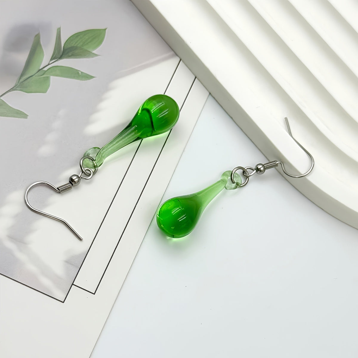 Green Glass Teardrop Earrings