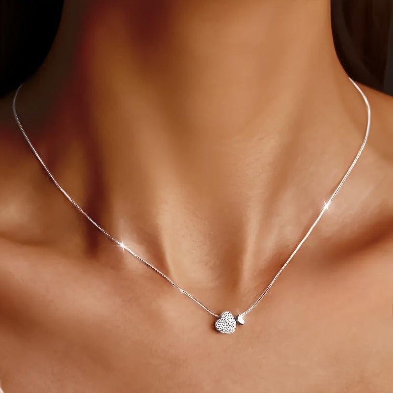 Textured Heart Charm Necklace