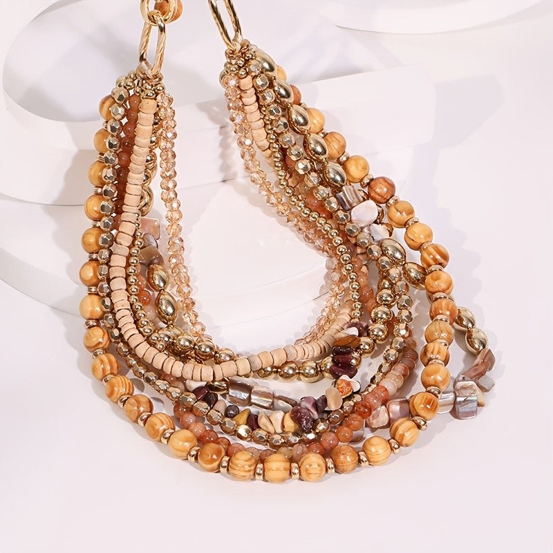 Brown Wood & Resin Layered Necklace