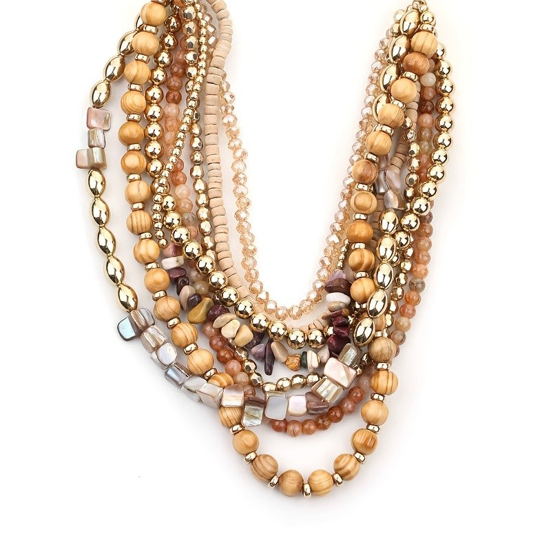Brown Wood & Resin Layered Necklace