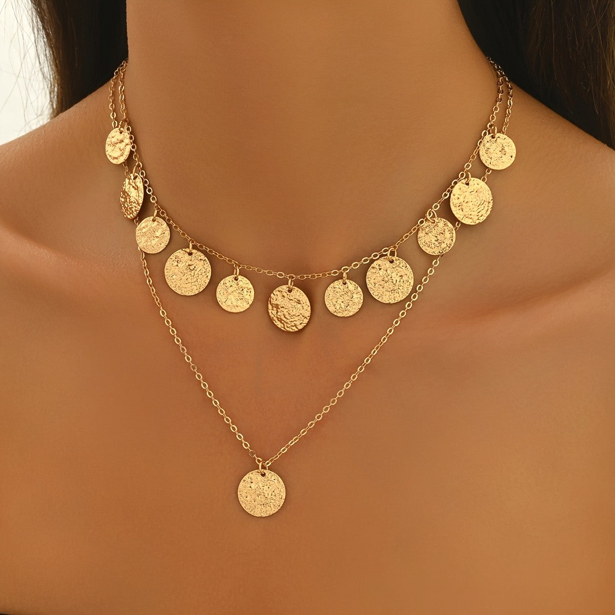 Hammered Disc Layered Necklace