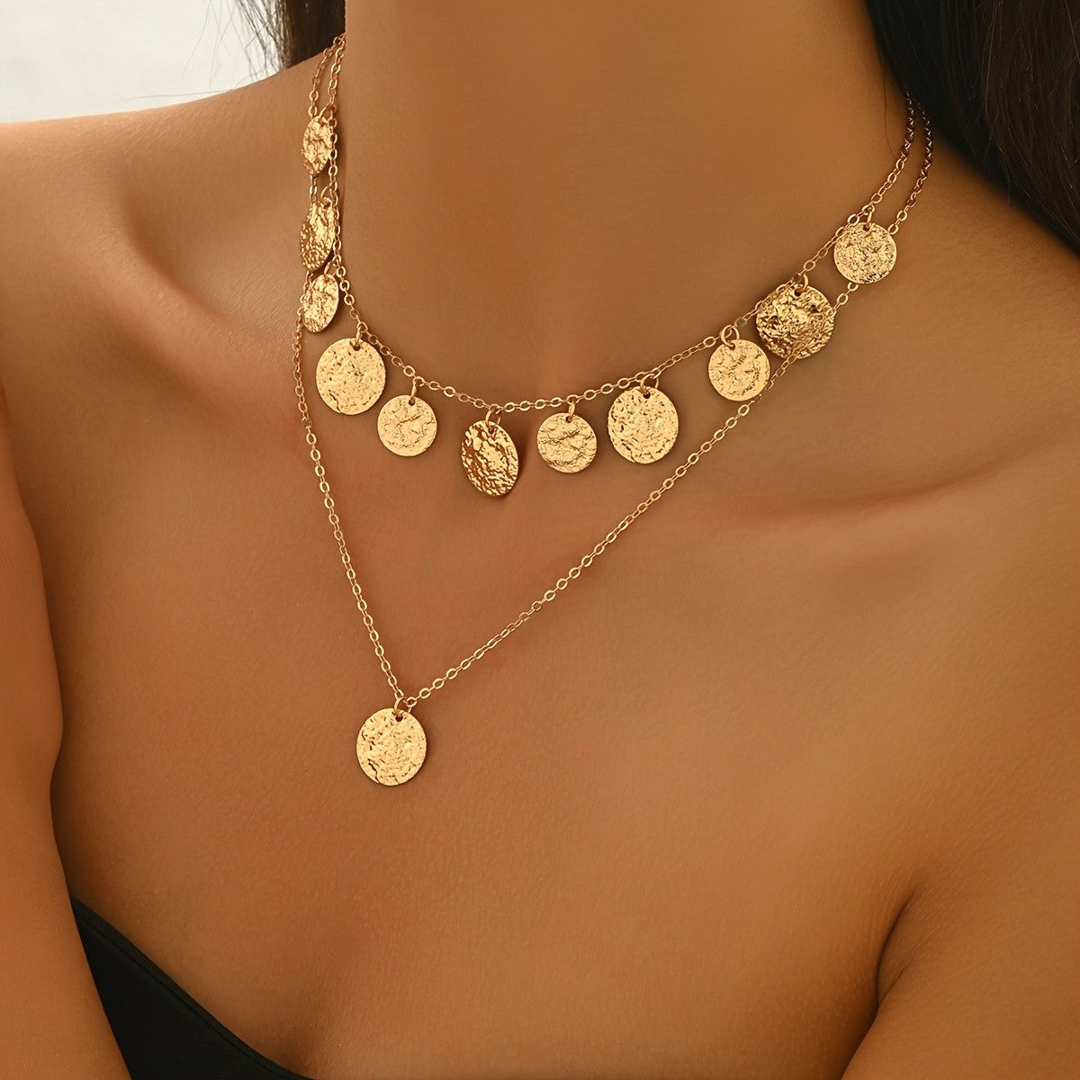 Hammered Disc Layered Necklace