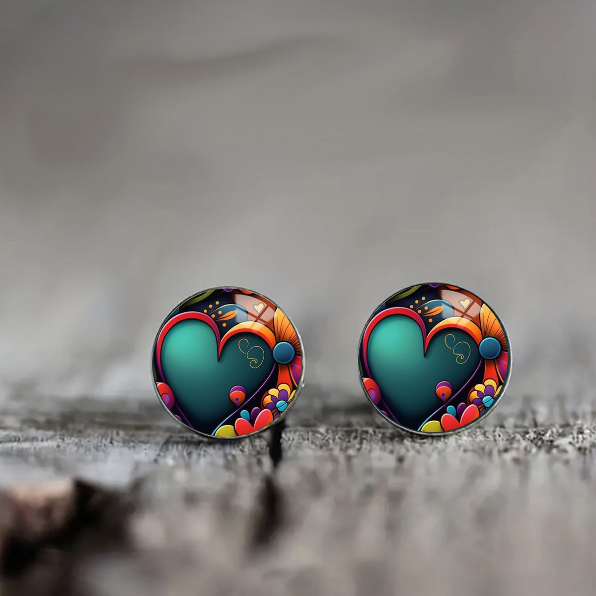 Teal Heart Mosaic Stud Earrings