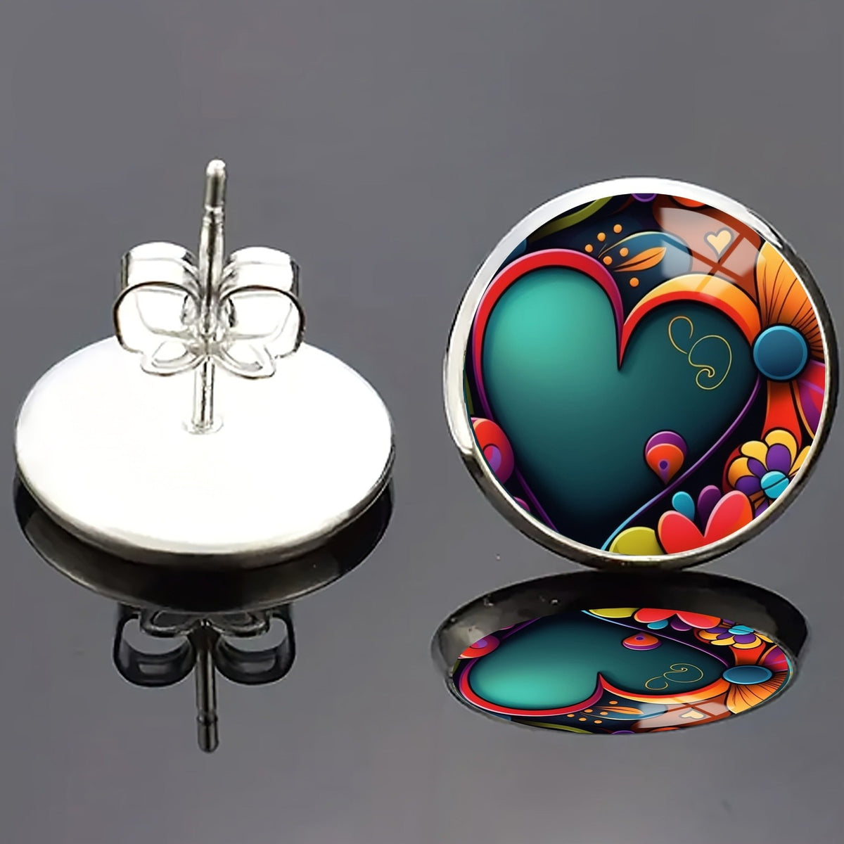 Teal Heart Mosaic Stud Earrings