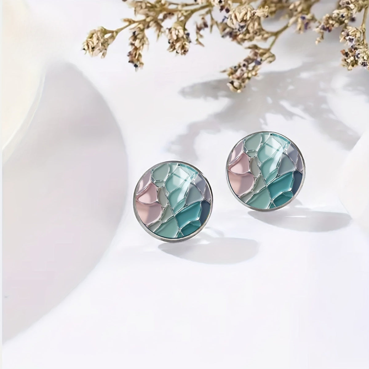 Colorful Glass Mosaic Stud Earrings