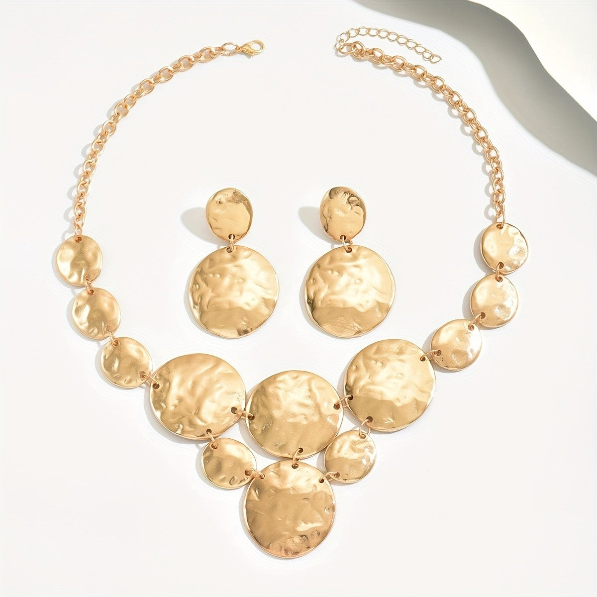 Black Marble Disc Necklace & Earring Set