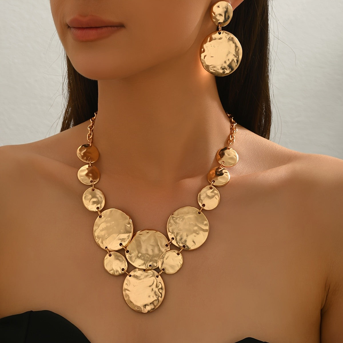 Black Marble Disc Necklace & Earring Set