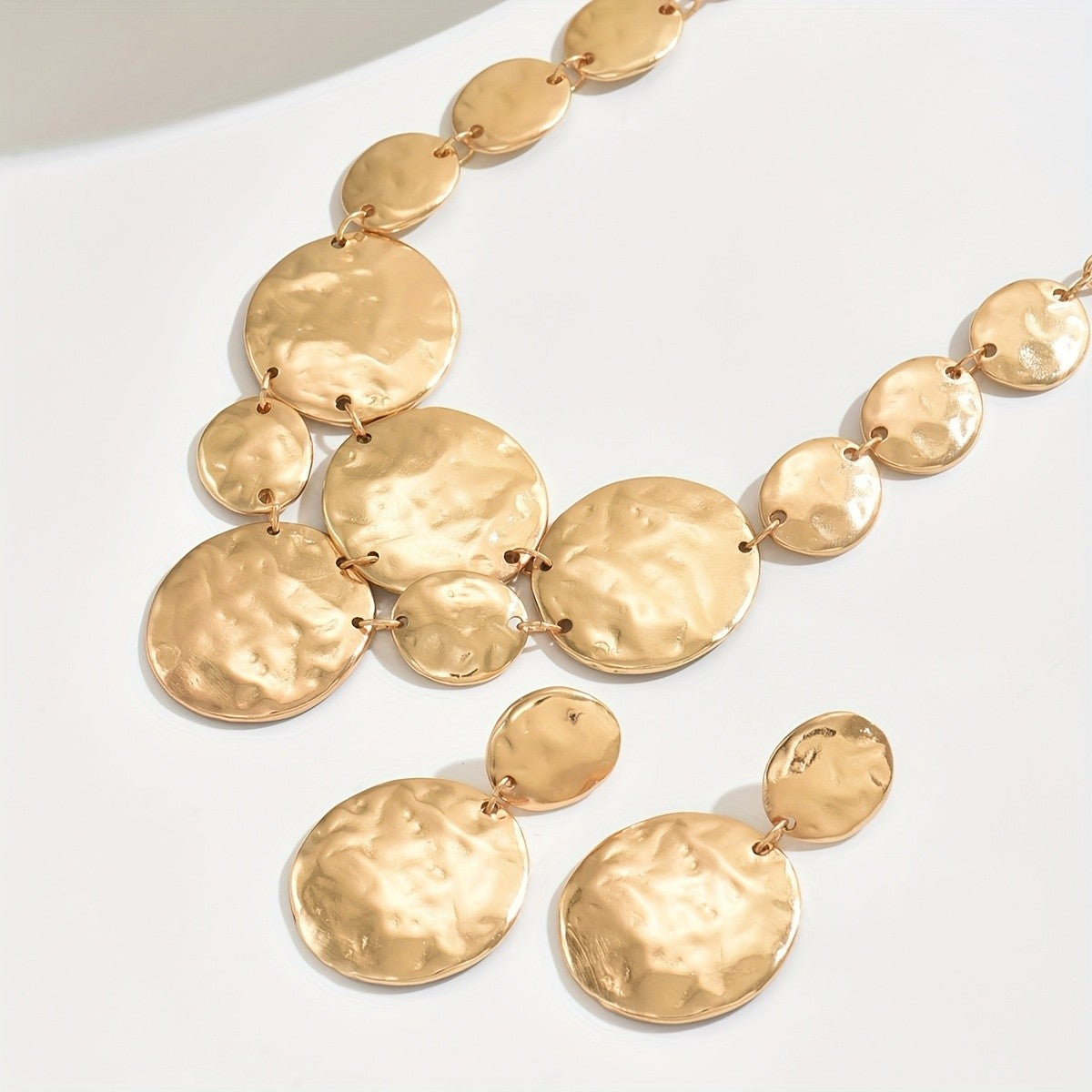 Black Marble Disc Necklace & Earring Set