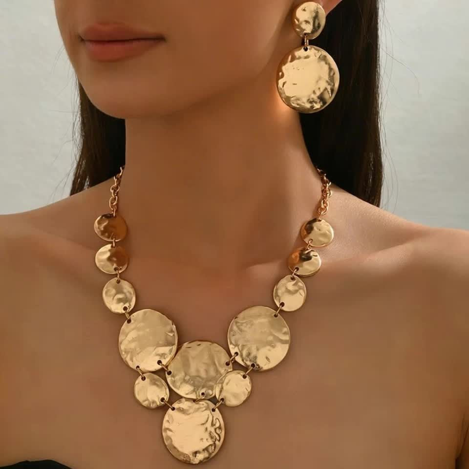 Black Marble Disc Necklace & Earring Set