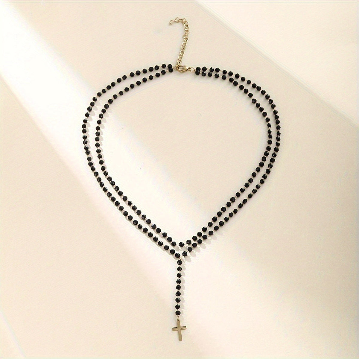 Black Bead Cross Necklace