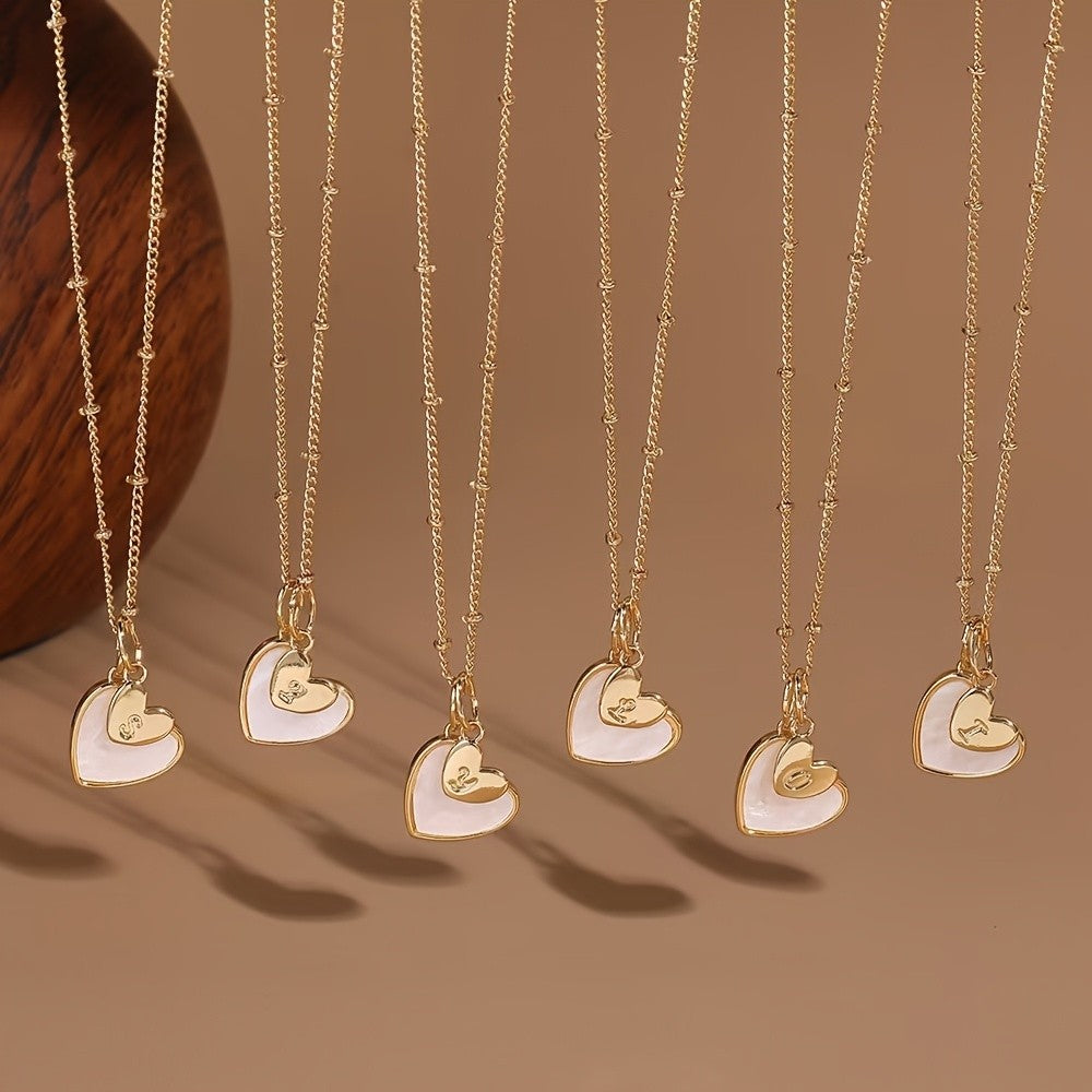 Mother-of-Pearl Heart & Initial Necklace