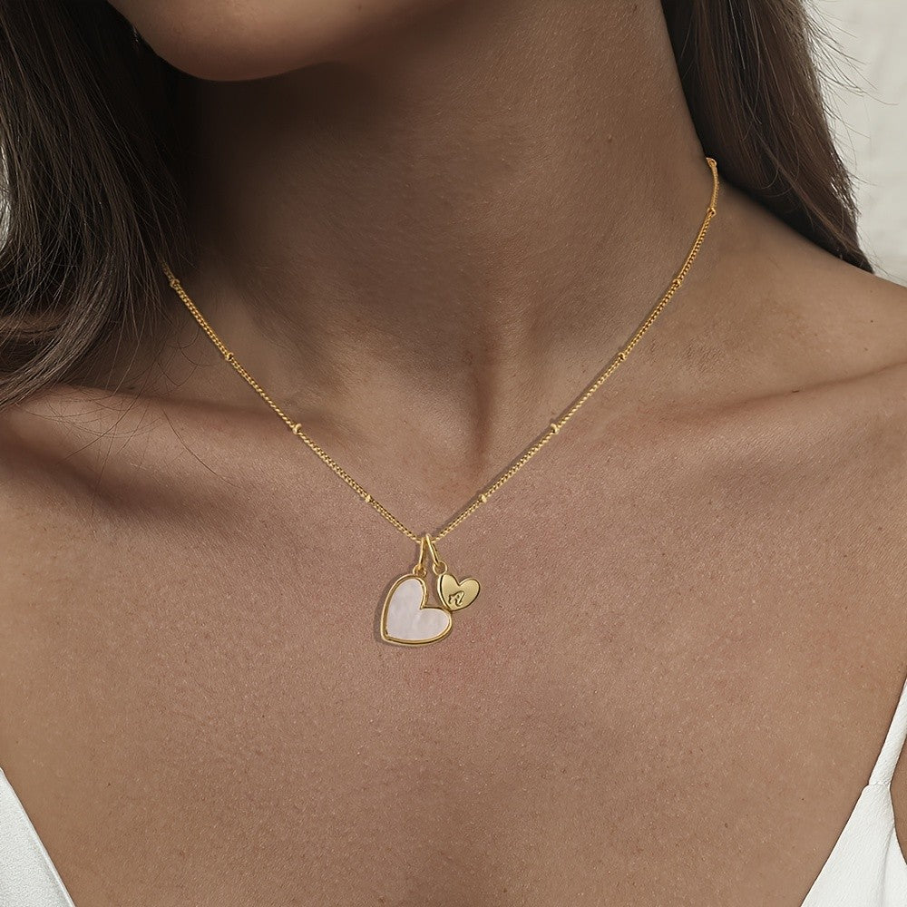 Mother-of-Pearl Heart & Initial Necklace